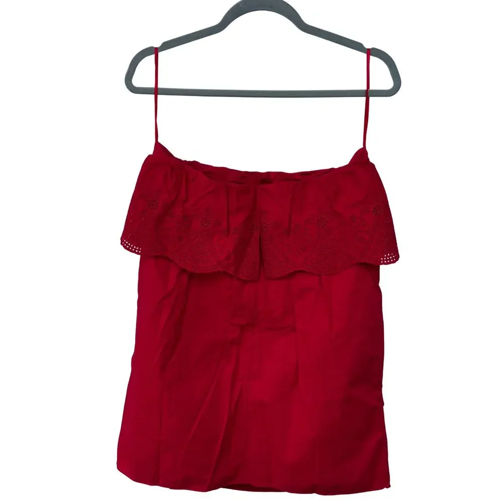 NWT POSSE Beryl Strapless Mini Dress Pockets Ruby Red Cotton Eyelet Lined L - Picture 4 of 12